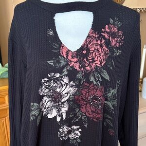 Floral Black Long Sleeve Top